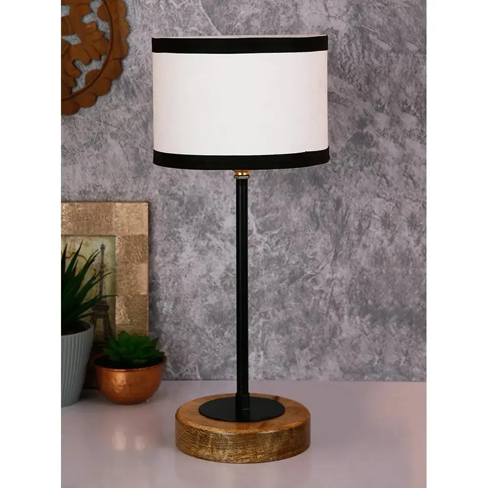 Drum Duocolor Cotton Shade Table Lamp with Wood & Iron Base