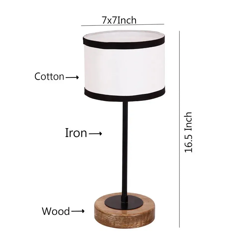 Drum Duocolor Cotton Shade Table Lamp with Wood & Iron Base