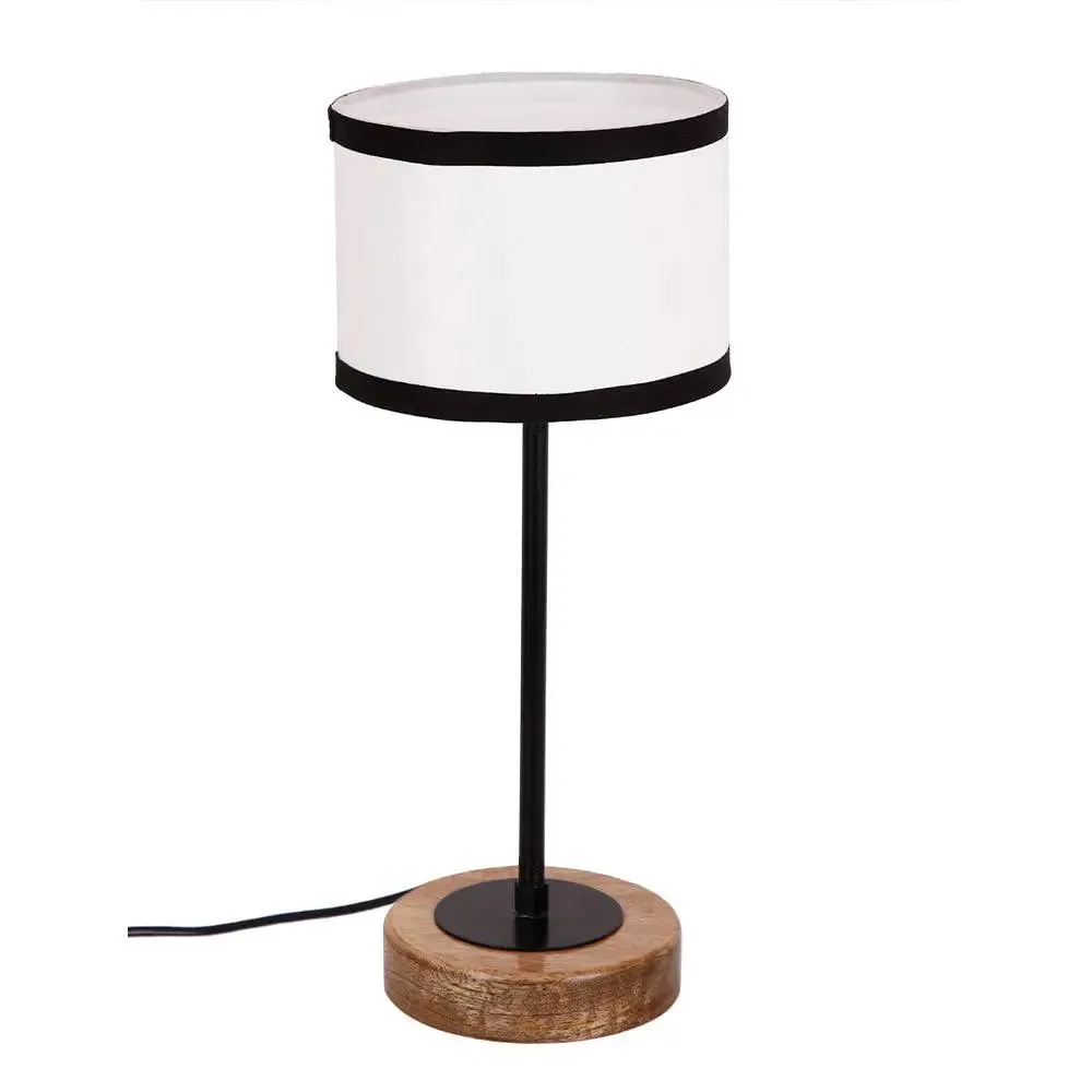 Drum Duocolor Cotton Shade Table Lamp with Wood & Iron Base