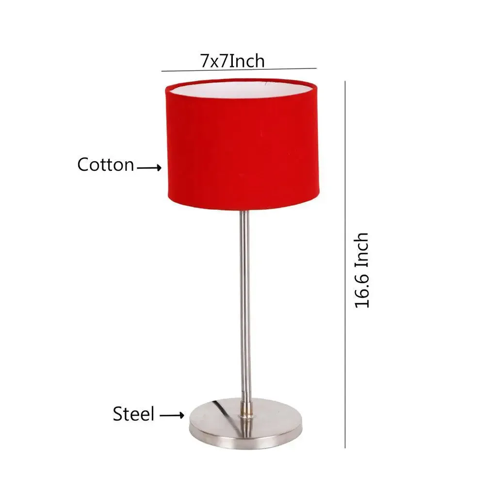 Drum Red Cotton Shade Table Lamp with Steel Base