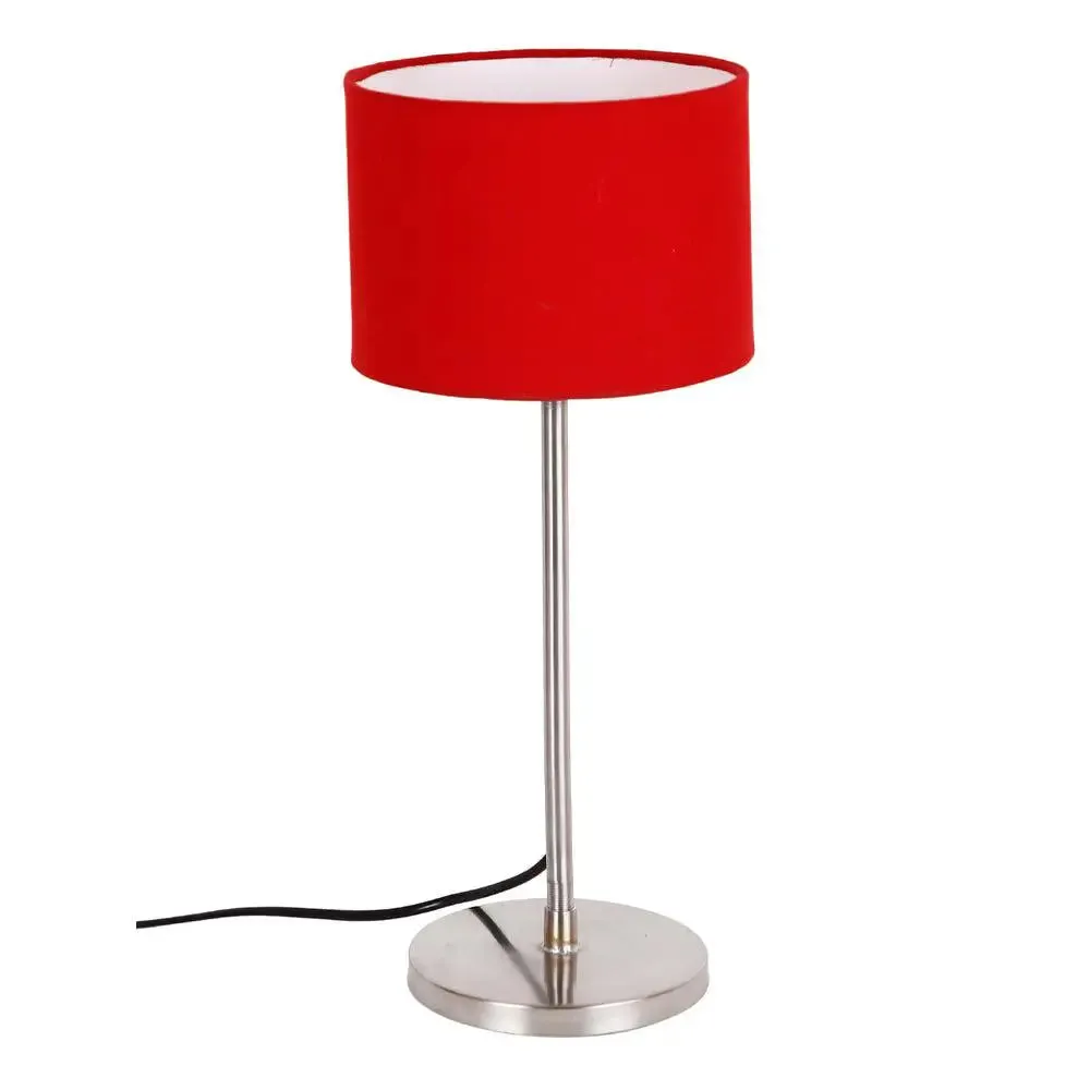 Drum Red Cotton Shade Table Lamp with Steel Base
