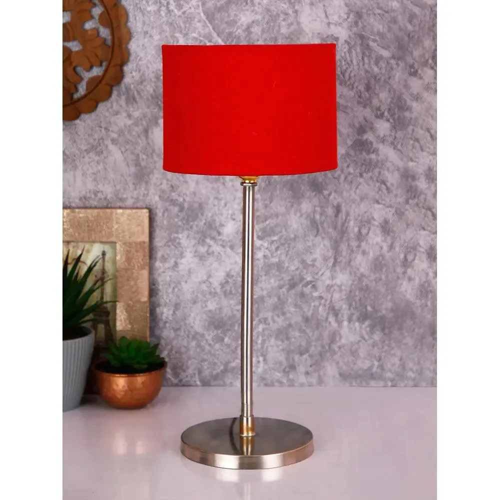 Drum Red Cotton Shade Table Lamp with Steel Base