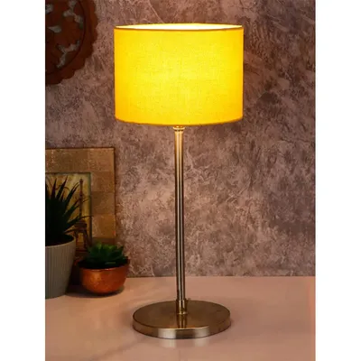 Drum Yellow Cotton Shade Table Lamp with Steel Base