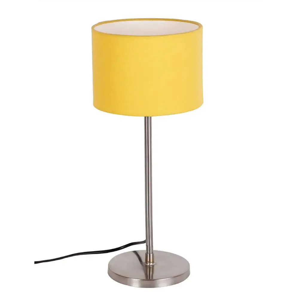 Drum Yellow Cotton Shade Table Lamp with Steel Base
