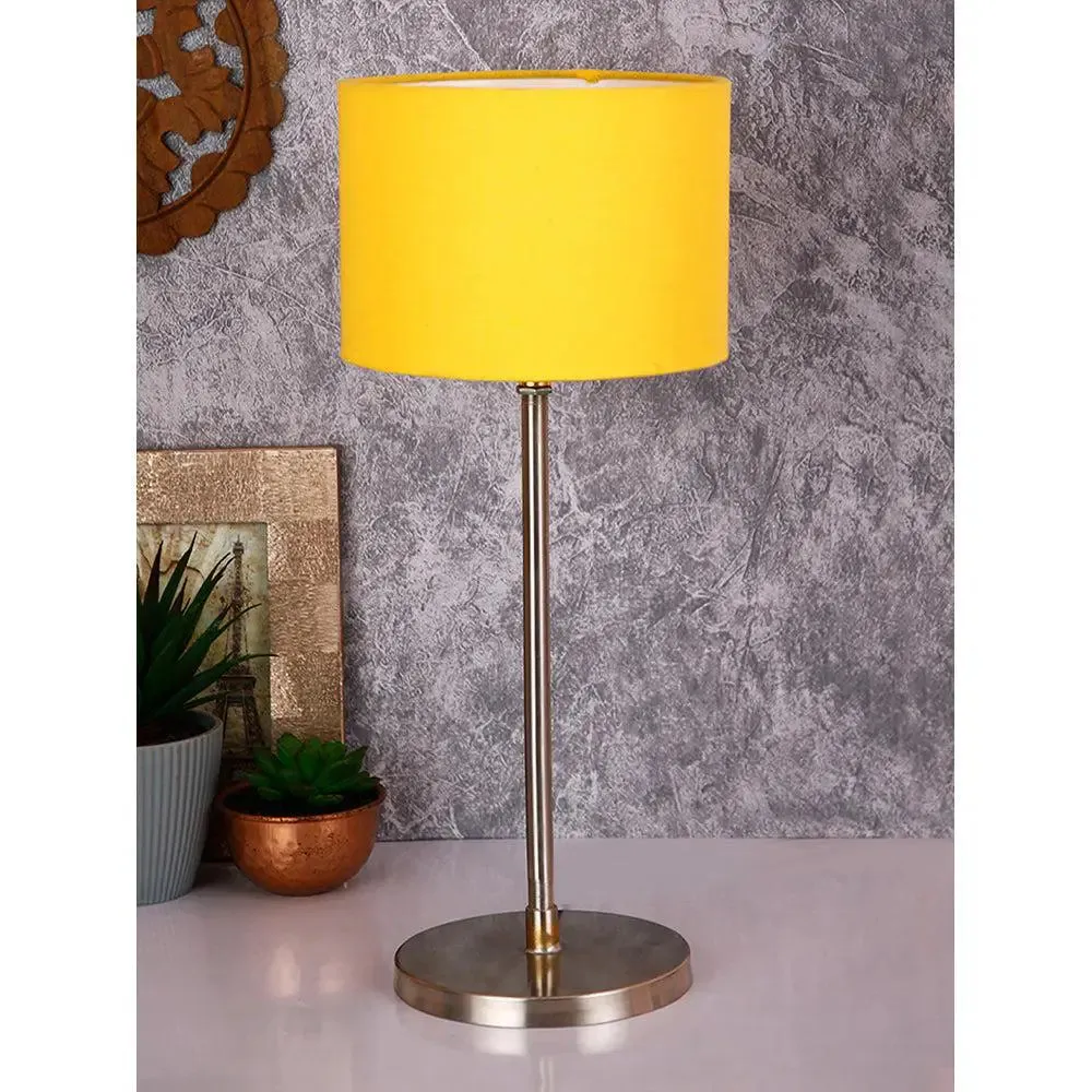 Drum Yellow Cotton Shade Table Lamp with Steel Base