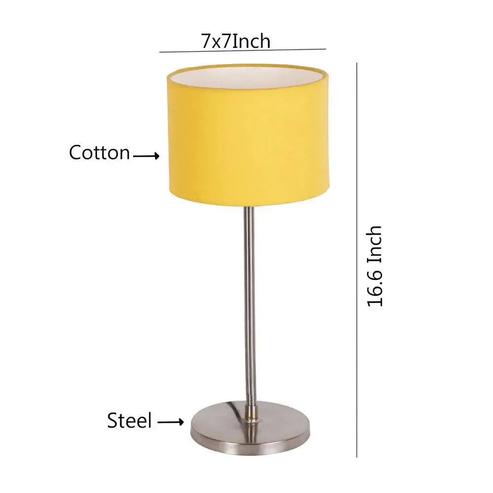 Drum Yellow Cotton Shade Table Lamp with Steel Base