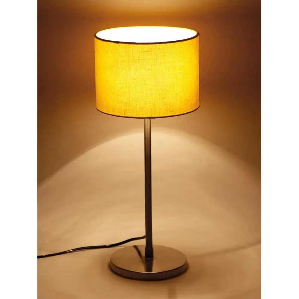 Drum Yellow Cotton Shade Table Lamp with Steel Base