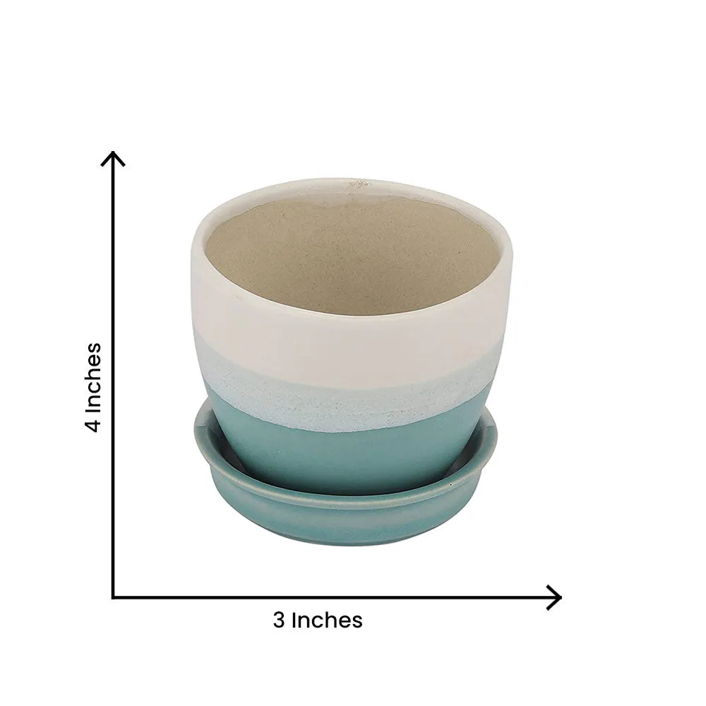 Dual Toned Sky Blue Ceramic Small Plant Pots Set Of 2