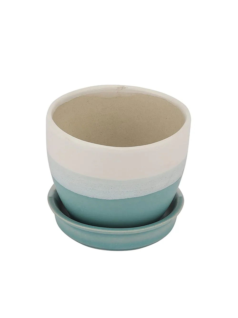 Dual Toned Sky Blue Ceramic Small Plant Pots Set Of 2