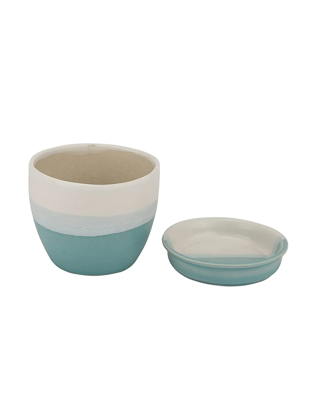 Dual Toned Sky Blue Ceramic Small Plant Pots Set Of 2
