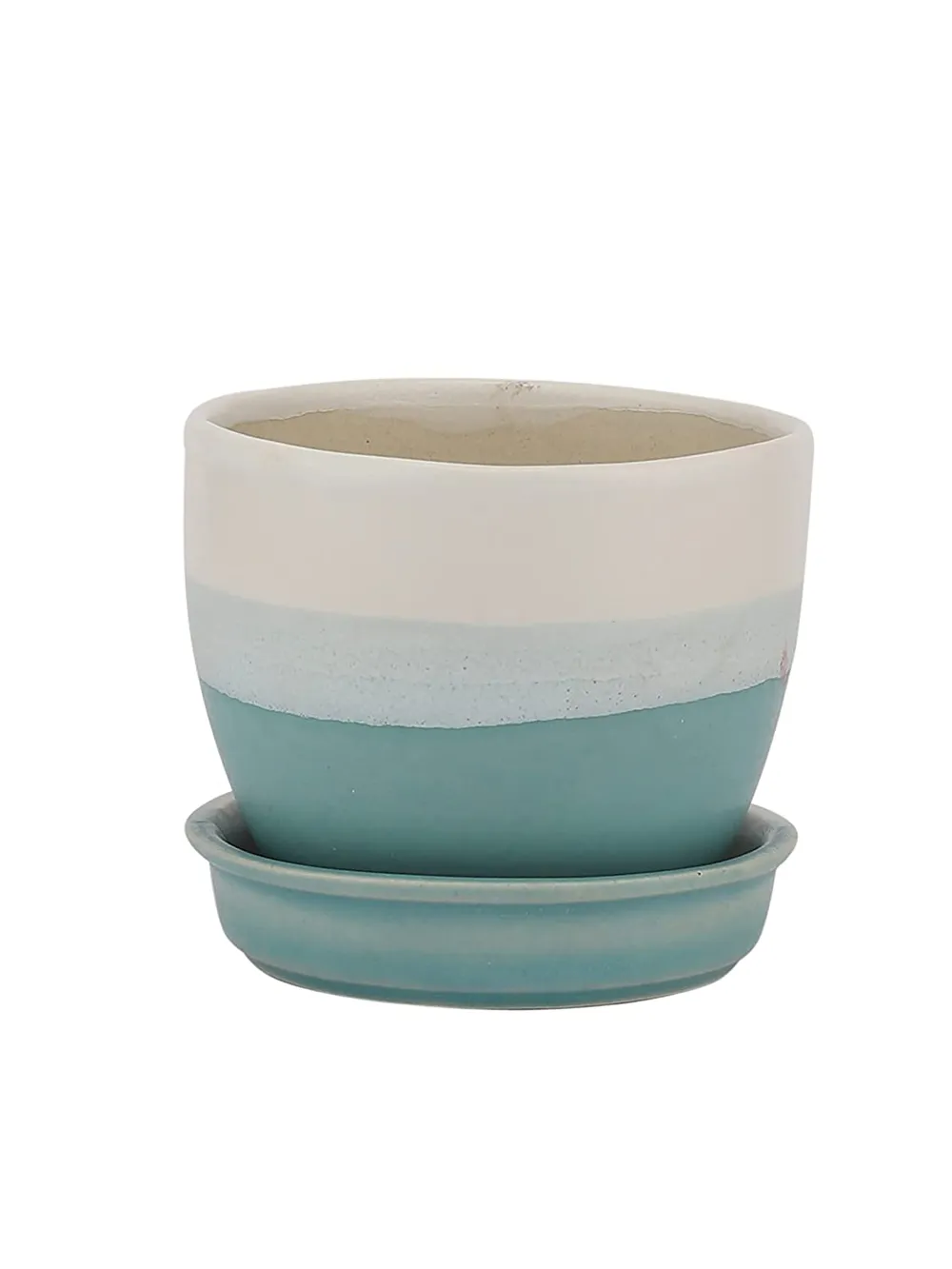 Dual Toned Sky Blue Ceramic Small Plant Pots Set Of 2