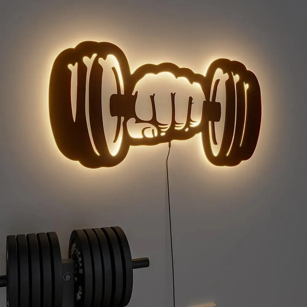 Dumble-shaped Backlit Gym Acrylic Wall Art Decor Piece