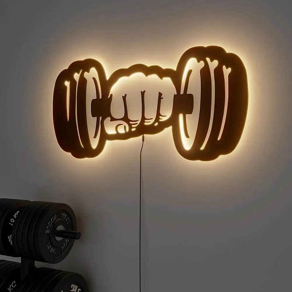 Dumble-shaped Backlit Gym Acrylic Wall Art Decor Piece