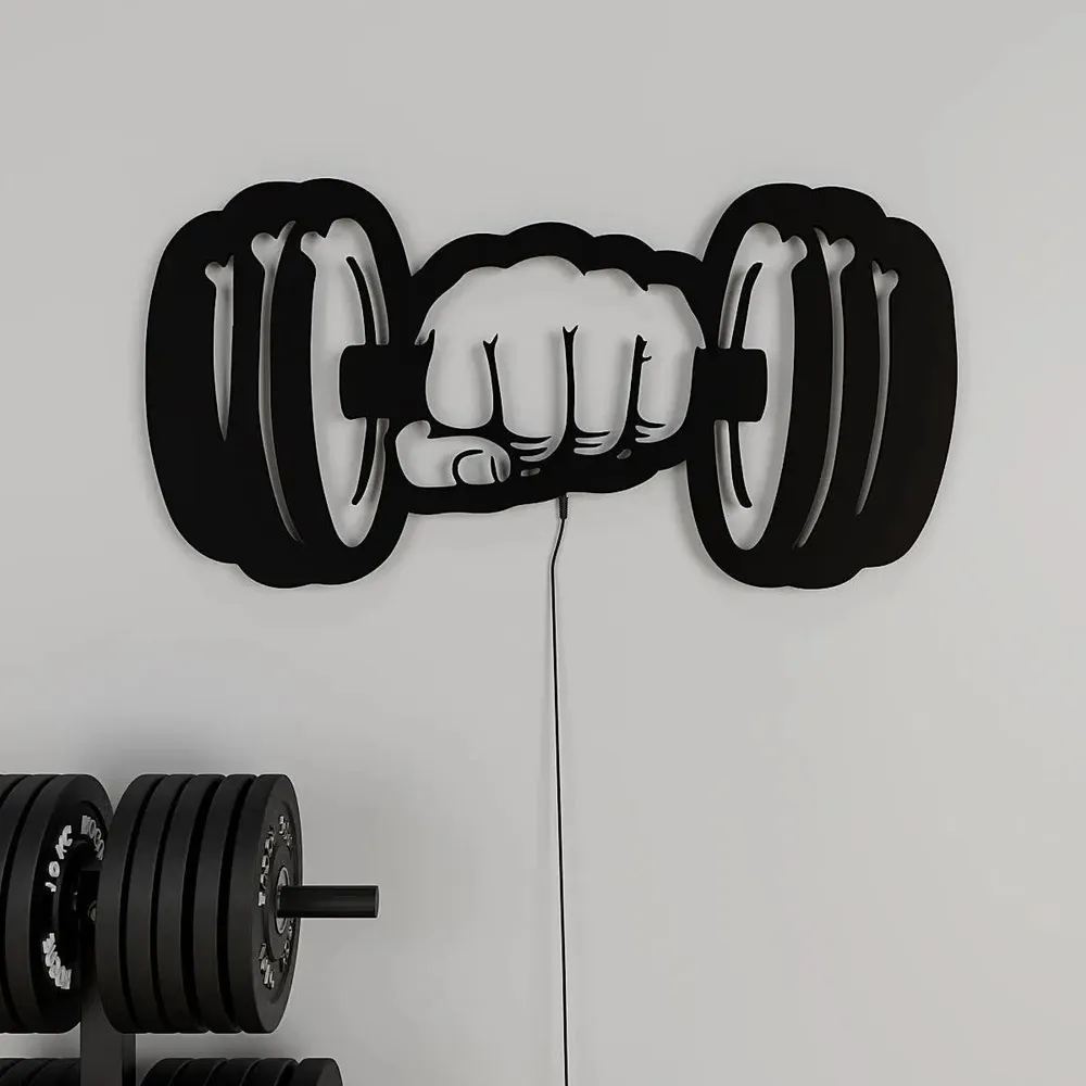 Dumble-shaped Backlit Gym Acrylic Wall Art Decor Piece