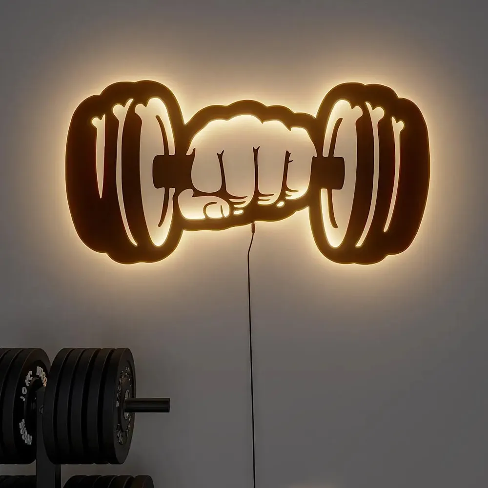 Dumble-shaped Backlit Gym Acrylic Wall Art Decor Piece