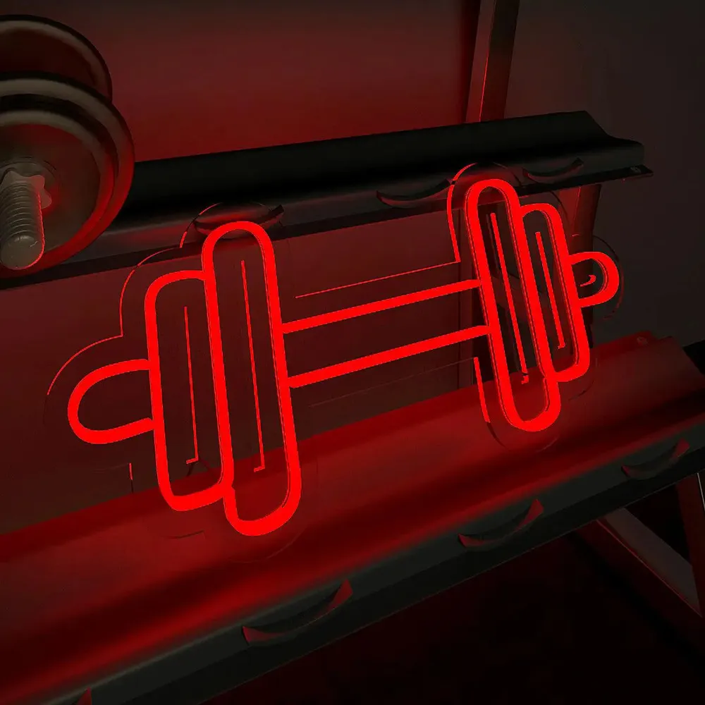 Dumble-shaped LED Neon Light for Gym Wall Decor Red
