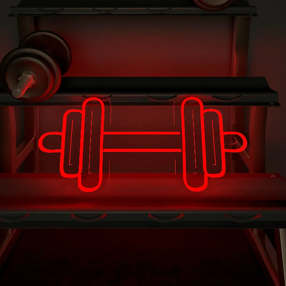 Dumble-shaped LED Neon Light for Gym Wall Decor Red