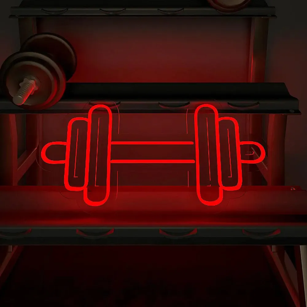 Dumble-shaped LED Neon Light for Gym Wall Decor Red