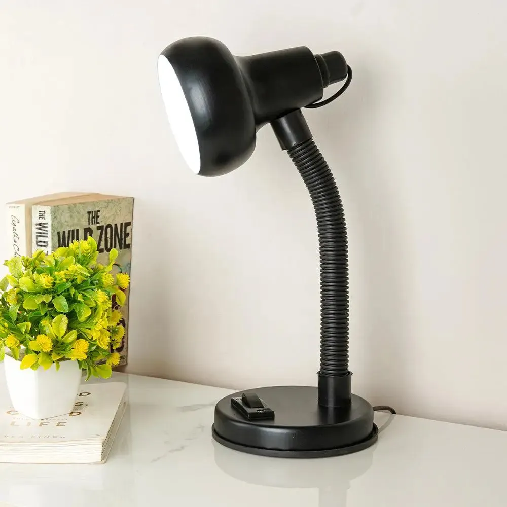 Durable Adjustable Neck Black Mini Study Lamp with Sturdy Round Base