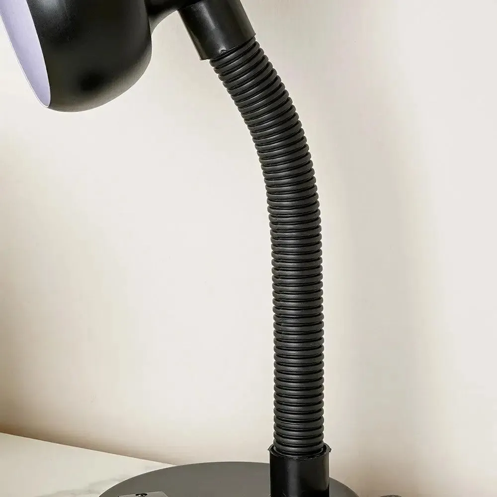 Durable Adjustable Neck Black Mini Study Lamp with Sturdy Round Base
