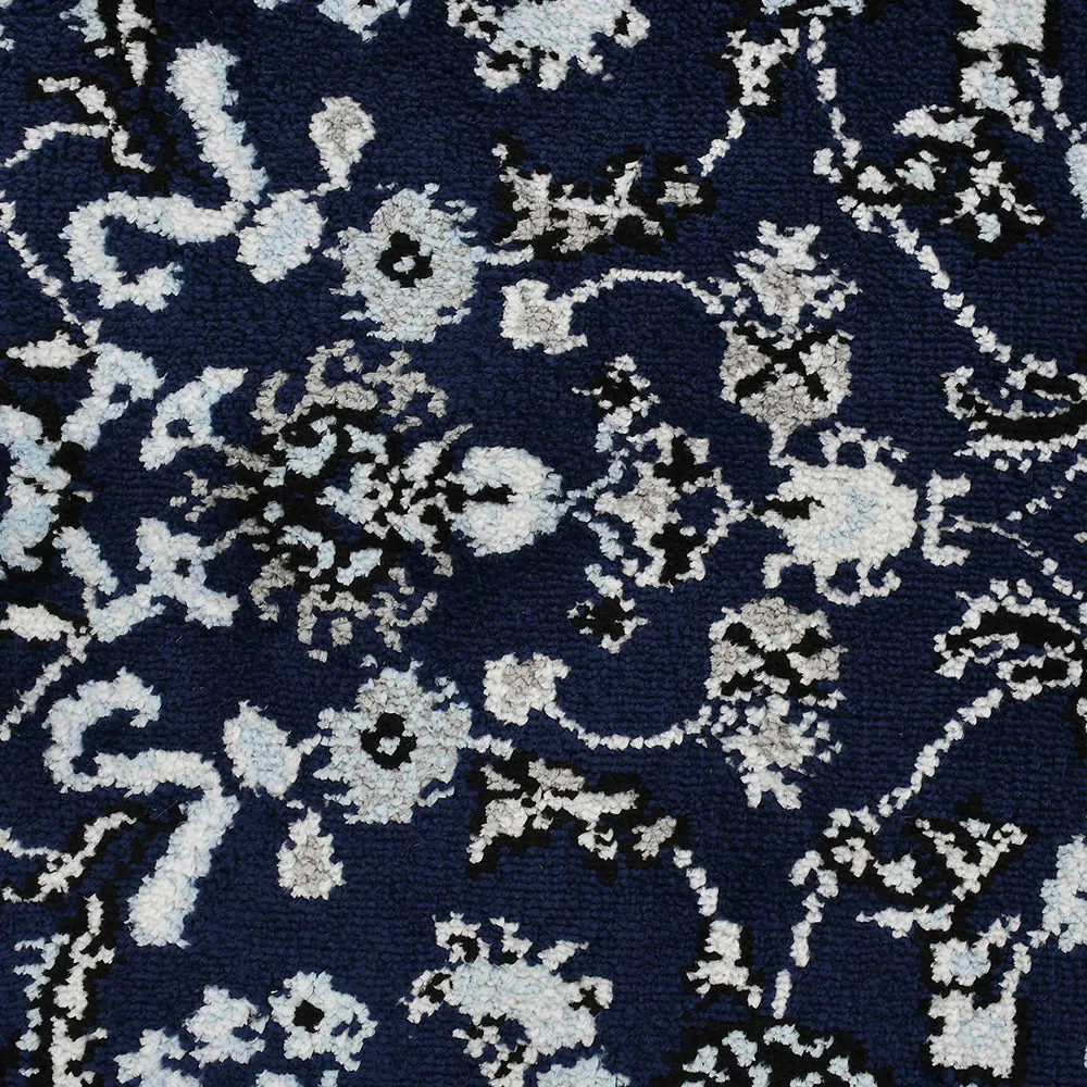 Durable Blue and Grey Traditional Print Designer Polyester Carpet 4X6