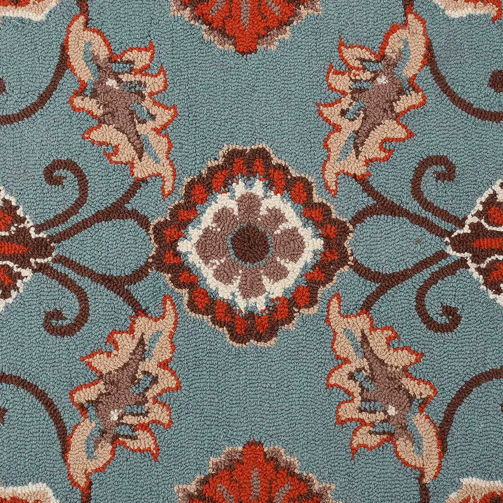 Dusty Blue Traditional Print Hand Tufted Wool Carpet for Living Room 4X6