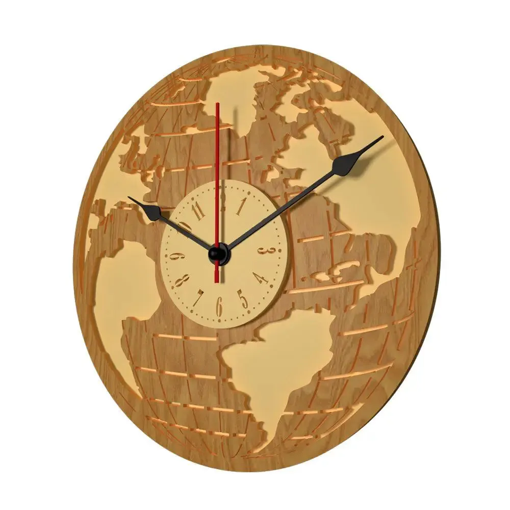 Earth Design Dual Layer Wooden Wall Clock