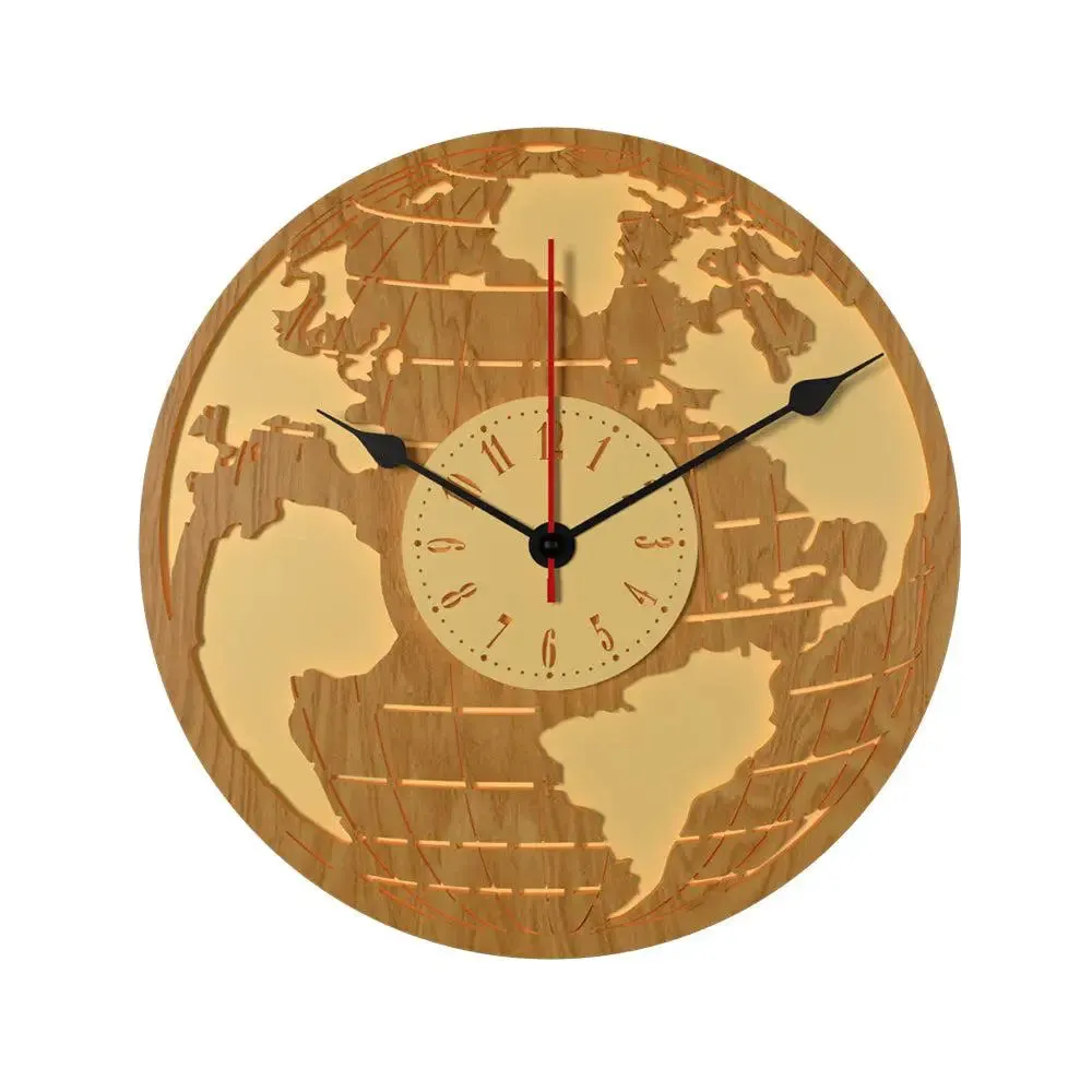 Earth Design Dual Layer Wooden Wall Clock
