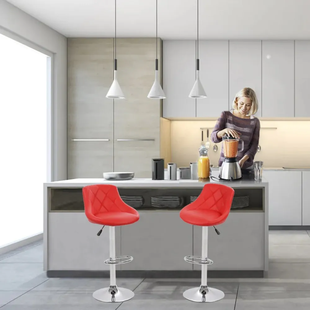 Easy Back Rest Coral Red Comfy Leatherette Bar Stool / Long Chair Single Chair