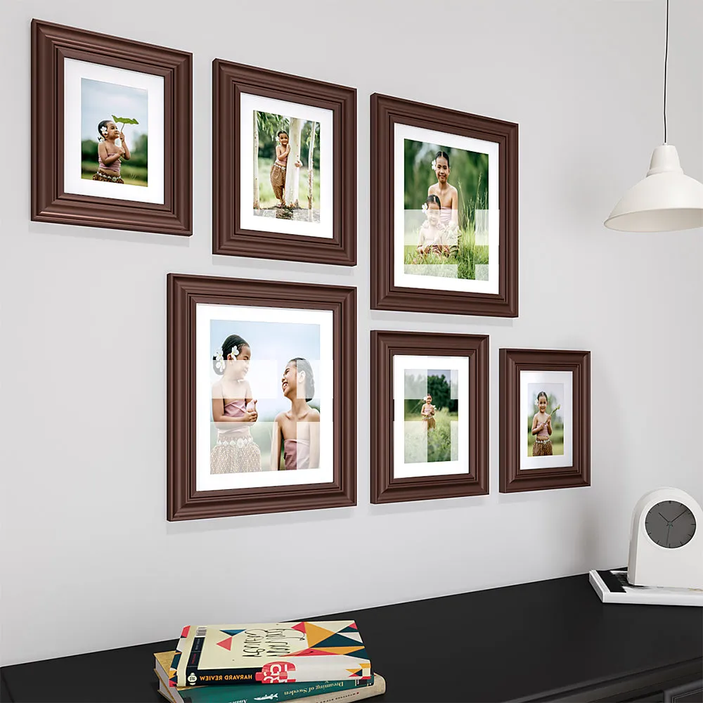 Easy Swappable Photo Frames For Personalized Pictures In Brown Color- Set of 6