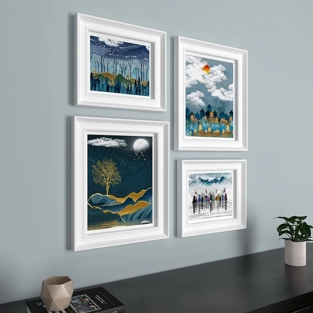 Easyframes™ "Midnight Landscape" White -Set Of 4