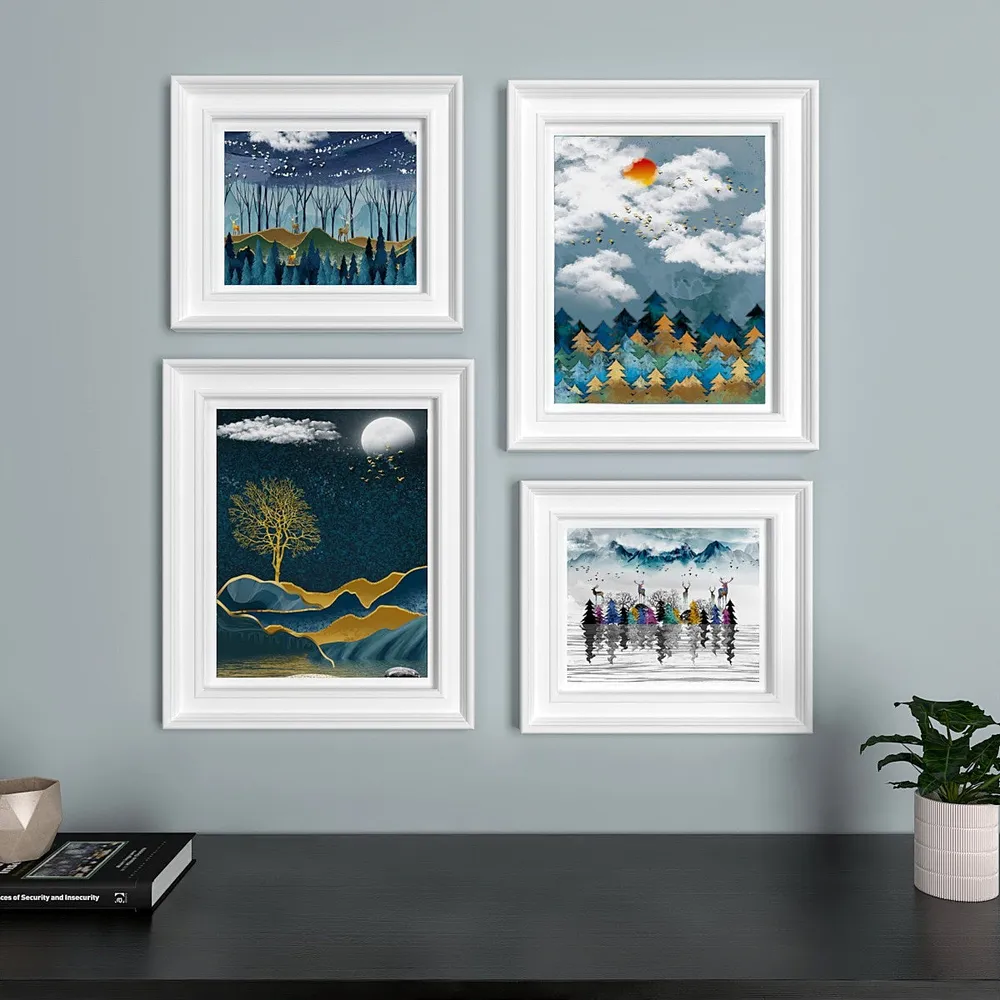 Easyframes™ "Midnight Landscape" White -Set Of 4