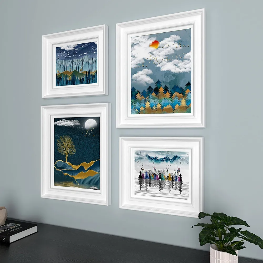Easyframes™ "Midnight Landscape" White -Set Of 4