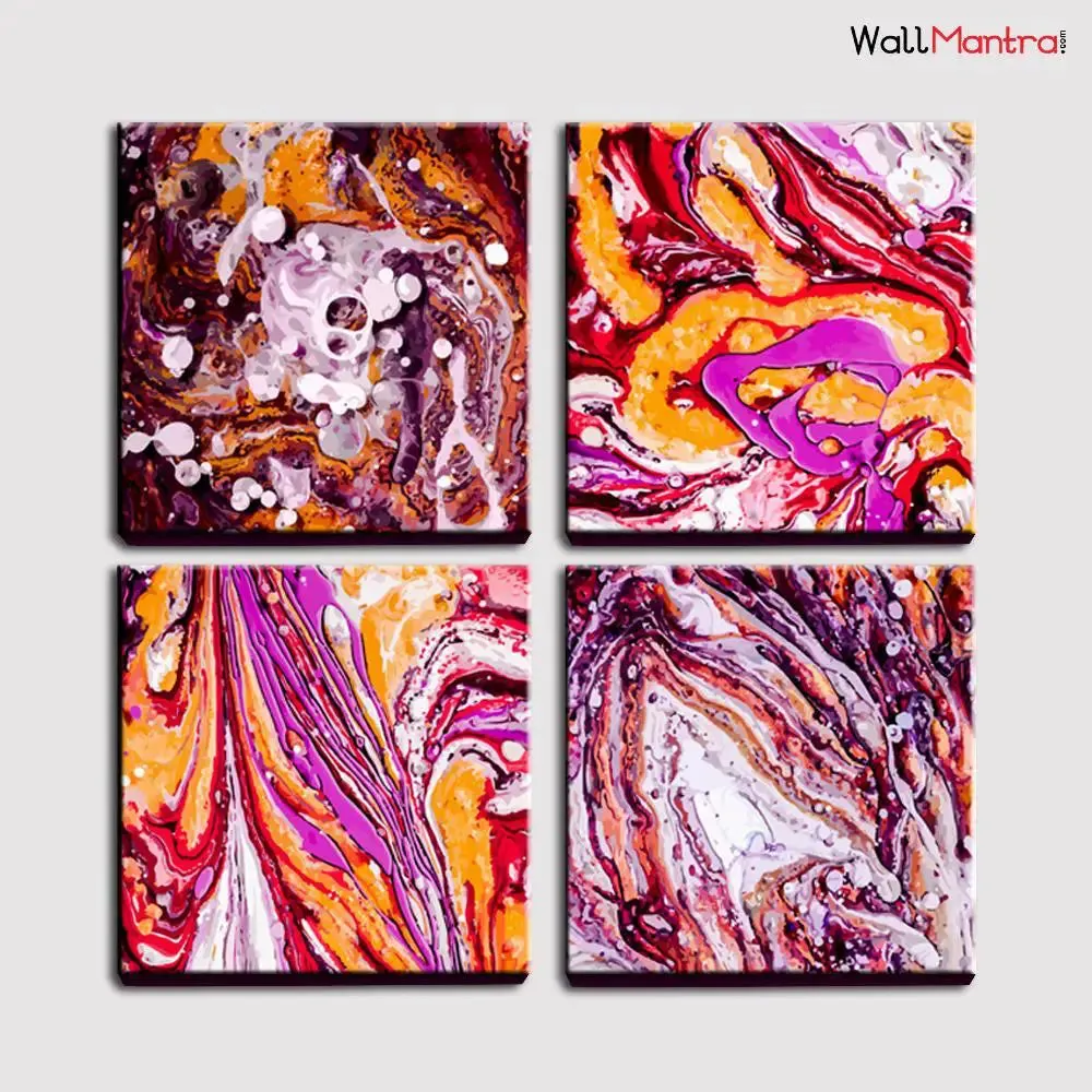 Ebru Art Canvas  Painting Frame Set of 4 Size: 18 inch (W) X 18 inch (H) each panel