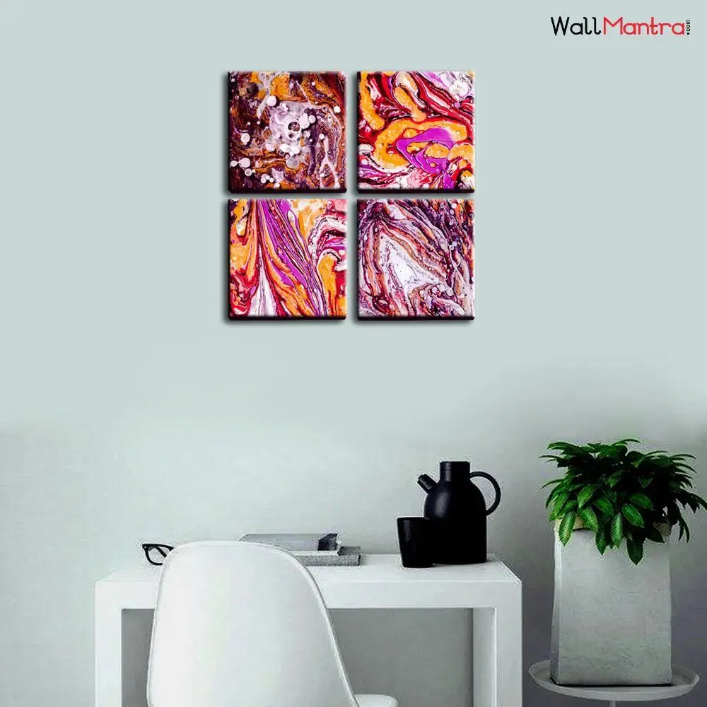 Ebru Art Canvas  Painting Frame Set of 4 Size: 18 inch (W) X 18 inch (H) each panel