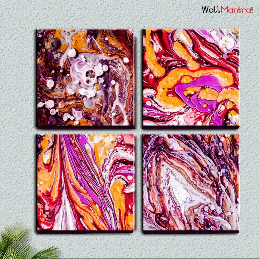 Ebru Art Canvas  Painting Frame Set of 4 Size: 18 inch (W) X 18 inch (H) each panel