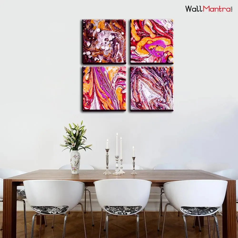 Ebru Art Canvas  Painting Frame Set of 4 Size: 18 inch (W) X 18 inch (H) each panel