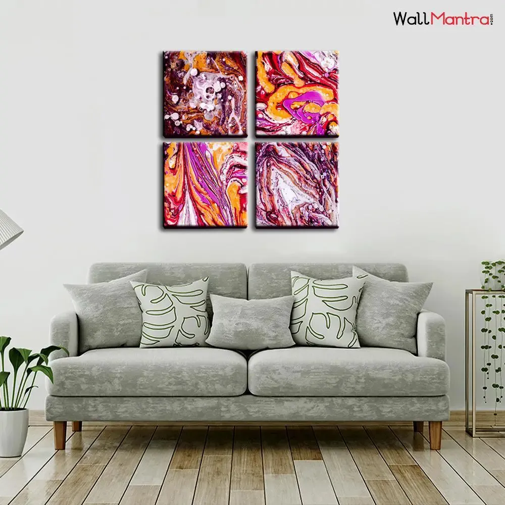 Ebru Art Canvas  Painting Frame Set of 4 Size: 18 inch (W) X 18 inch (H) each panel