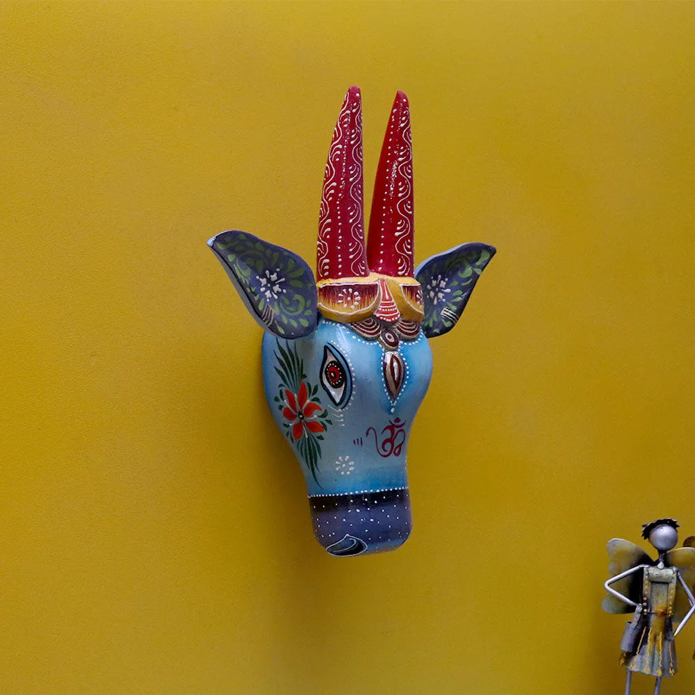 Eccentric Blue Bull Head Wooden Wall Decor