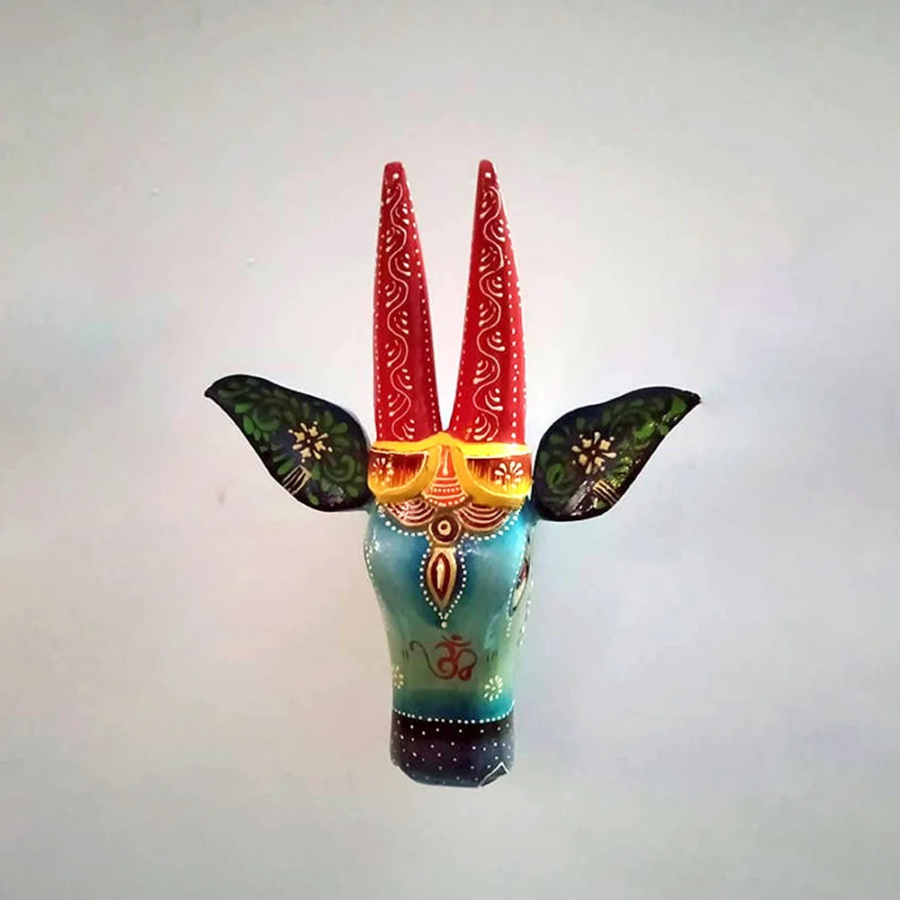 Eccentric Blue Bull Head Wooden Wall Decor