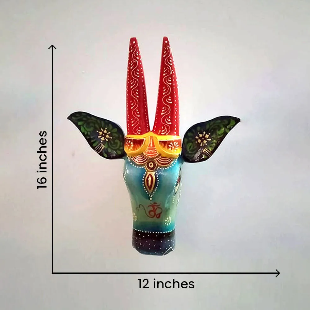 Eccentric Blue Bull Head Wooden Wall Decor