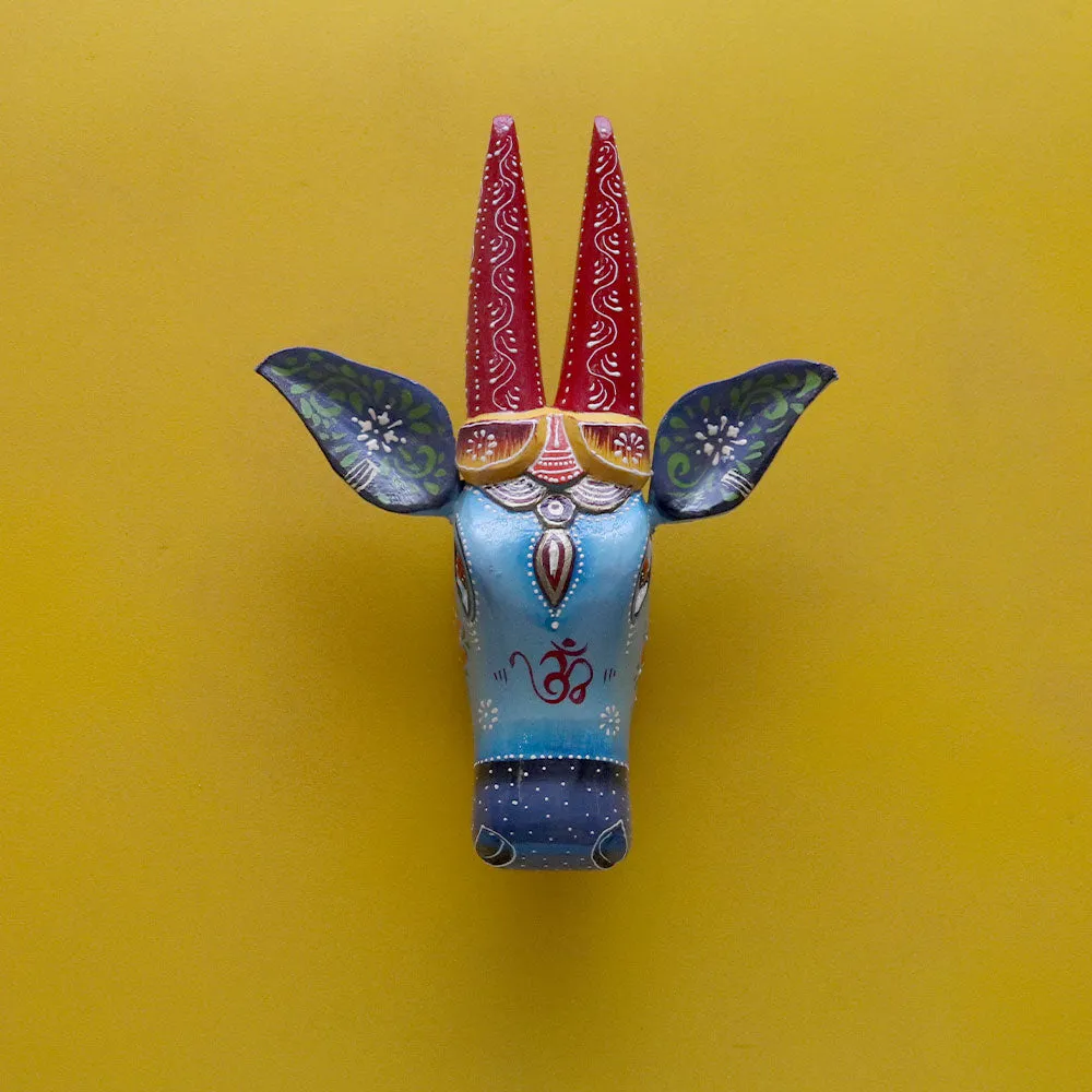 Eccentric Blue Bull Head Wooden Wall Decor