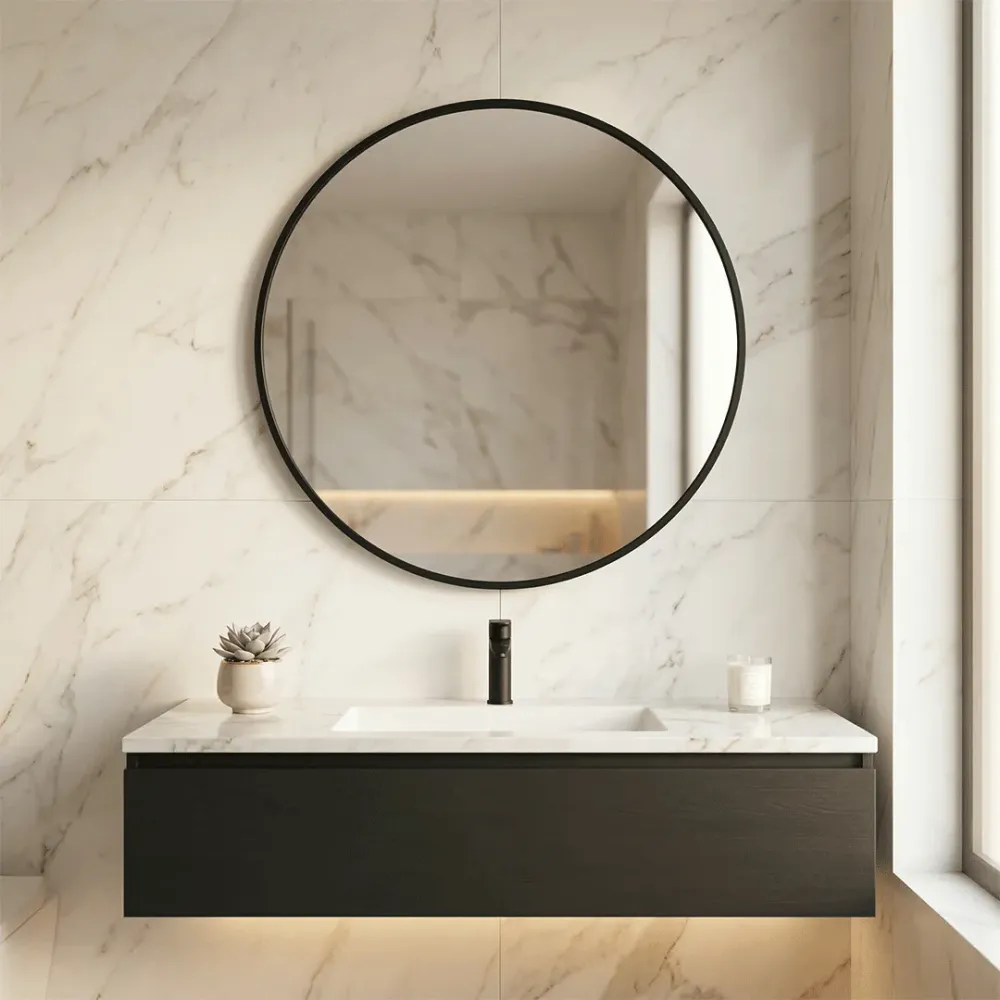 WallMantra Eclipse Round Wall Mirror – Premium Saint-Gobain Glass with Black Aluminium Frame 