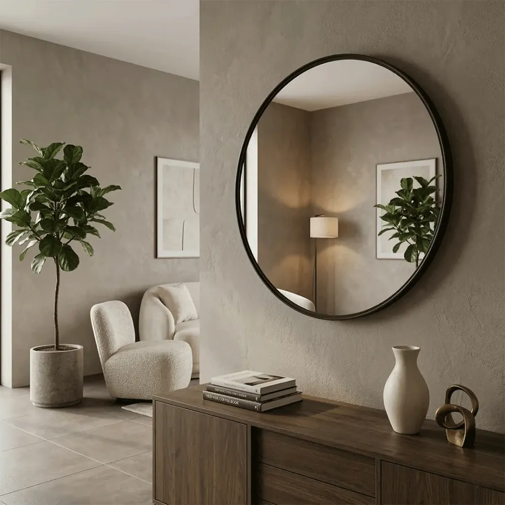 WallMantra Eclipse Round Wall Mirror – Premium Saint-Gobain Glass with Black Aluminium Frame 