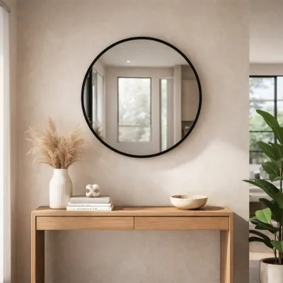 WallMantra Eclipse Round Wall Mirror – Premium Saint-Gobain Glass with Black Aluminium Frame