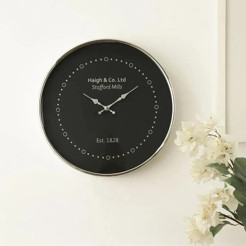 Ecliptical Minimalist Silver & Black Wall Clock (Circular)