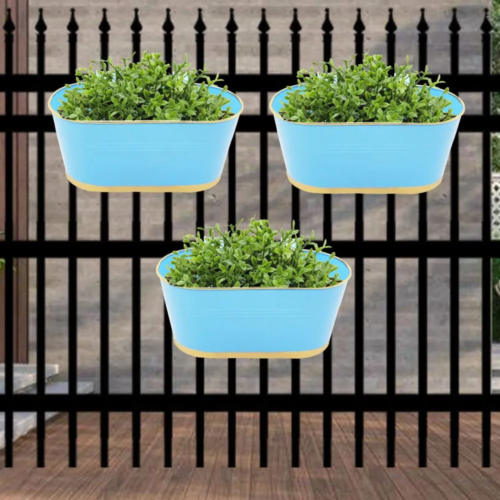 Ecofynd 12 inches Oval Balcony Railing Planter with Detachable Handle- Set Of 3