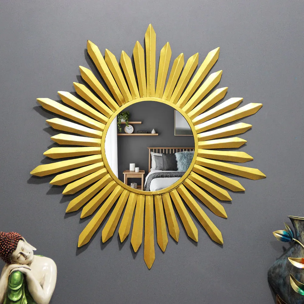 Edgy Golden Strands Round Mirror Wall Decor