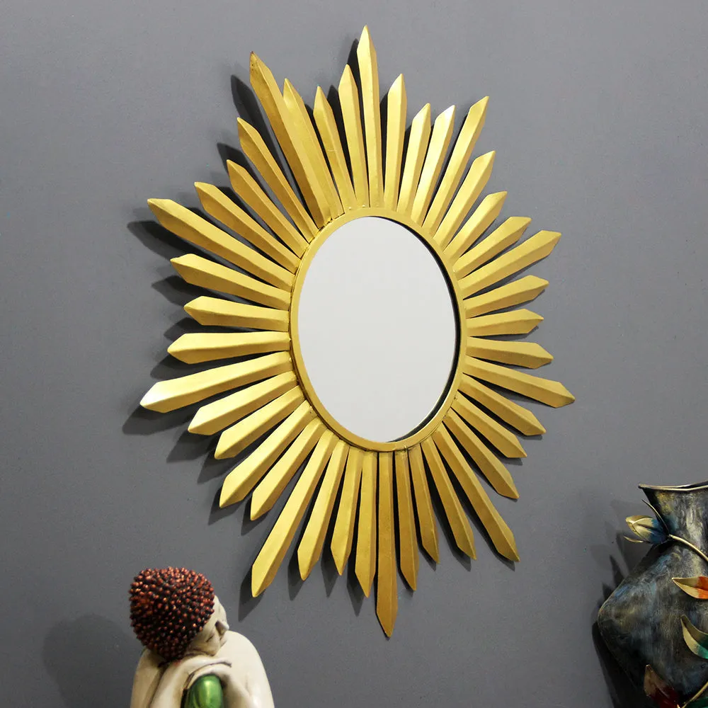 Edgy Golden Strands Round Mirror Wall Decor
