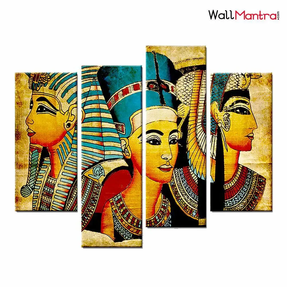 Egyptian Art Canvas Print 4 Pieces Wall Painting Framed on Wood